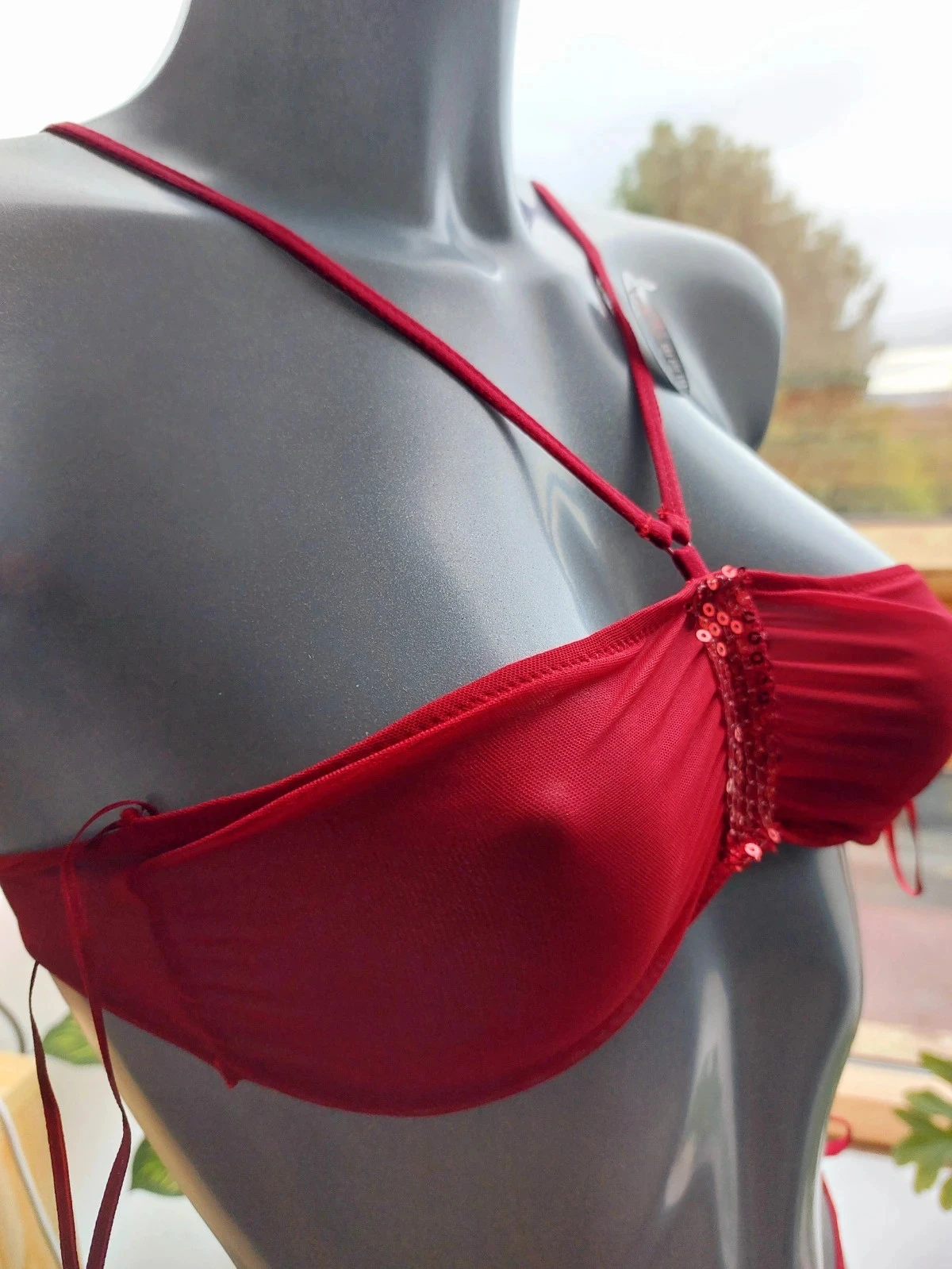 Conjunto de lencería roja Show Club de tul y lentejuelas / T38 85B – photo 4